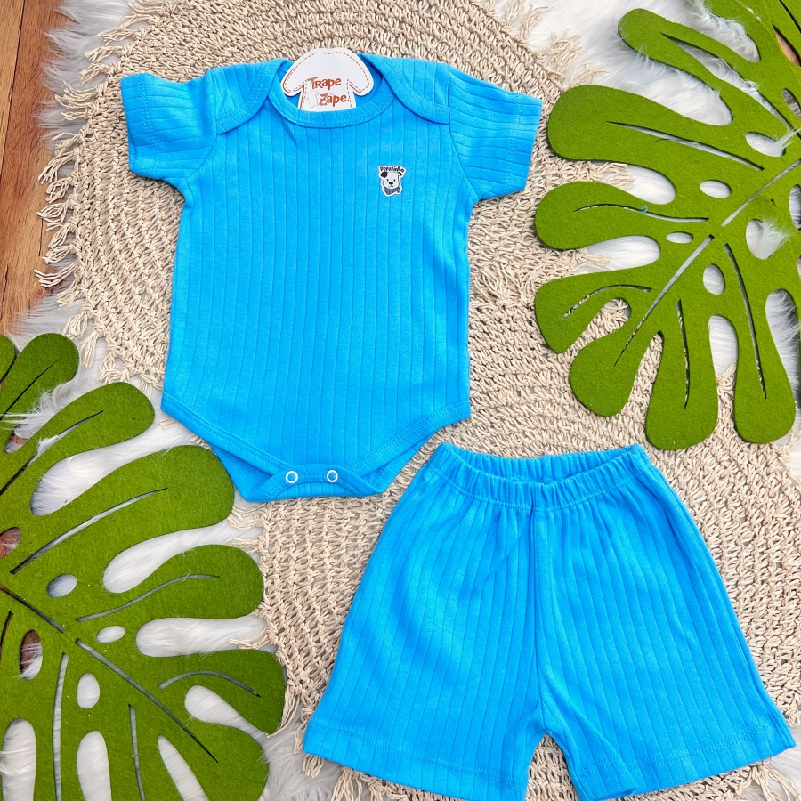 Conj. Body m/curta e Short Canelado - Azul Royal